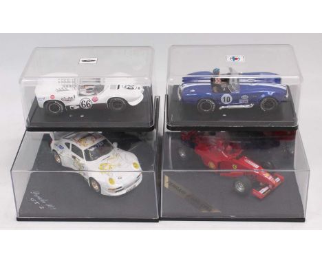 Mixed group Proslot and MRRC 1/32 scale slot cars to include, MRRC No. 9906 Chaparral 2 in white, (slight scuff to leading ed