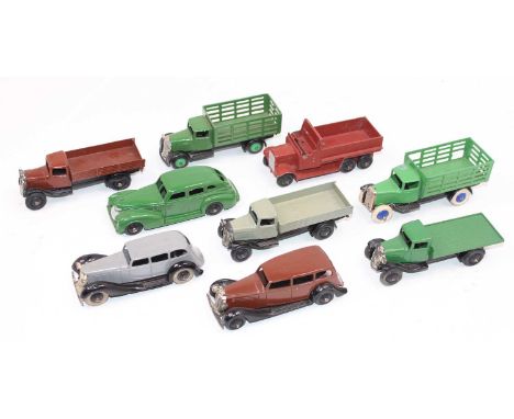 9 Dinky Toys early issues group consisting of, various 25 Series Wagons including 4 open chassis issues, 25S 6 Wheel Army Wag