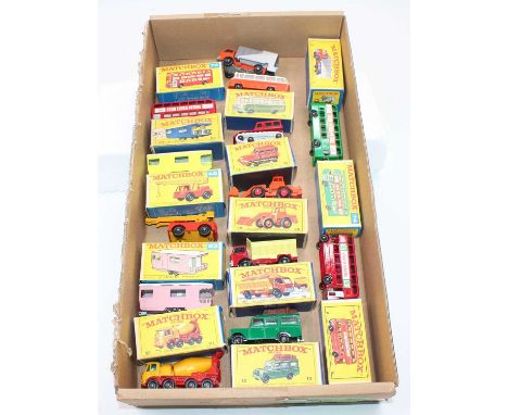 13 various boxed Matchbox Lesney 1-75's later issues to include No. 5 Routemaster Bus, No. 7 Refuse Truck, No. 12 Land Rover 