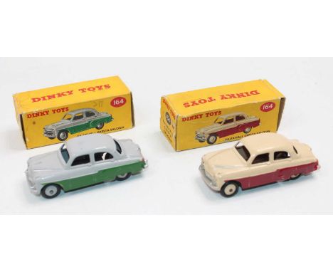 2 Dinky Toys No. 164 Vauxhall Cresta saloon consisting: Red/cream with correct spot box (NM-BG) and grey and green body with 