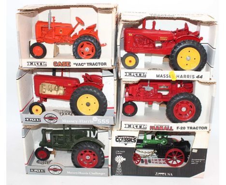 6 boxed ERTL and Country Classics 1/16th scale boxed tractors and farming implements, all in open front card boxes, examples 