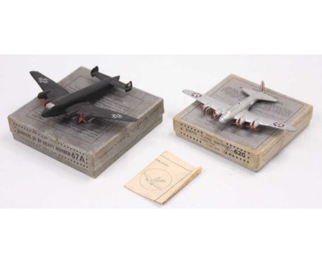 2 Dinky Toys pre-war aeroplanes consisting of, No. 62G Boeing "Flying Fortress" Monoplane in silver with red propellers in ve