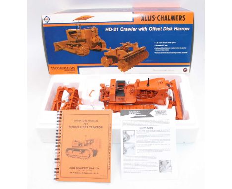 1st Gear No.40-0125 1/25th scale diecast model of a Allis-Chalmers HD-21 Crawler with offset Disk Harrow, finished in orange 