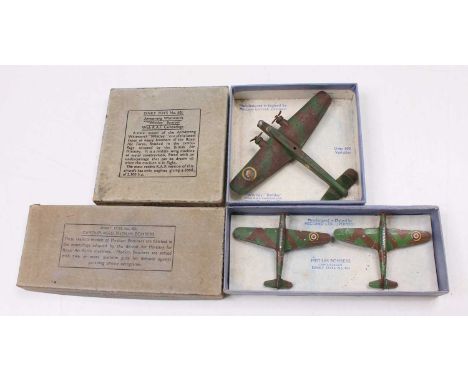 2 Dinky Toys pre-war boxed aeroplanes to include No. 60s Medium Bomber 2-piece Set, finished in camouflage green/brown with r