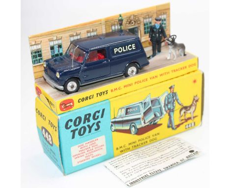 A Corgi Toys No. 448 BMC Mini Police Van gift set, comprising of a minivan, with policeman figure, and dog, housed in the ori