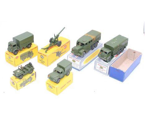 Dinky Toys boxed military group of 6 to include, No. 622 10 Ton Army Truck, No. 623 Army Covered Wagon, No. 641 Army 1 Ton Tr