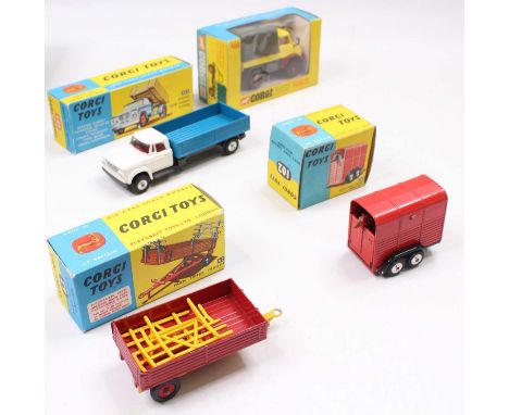 Corgi Toys farming group of 4 models to include, No. 483 Dodge Kew Fargo tipper, comprising white cab, blue back and graphite