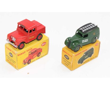 2 Dinky Toys comprising the following: No. 261 telephone service van, green body and hubs with silver ladder and black roof, 