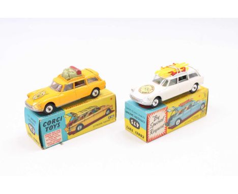 2 Corgi Toys Citroen Safari ID19 models to include No. 475 in white and fitted with a blue/green interior, comes complete wit