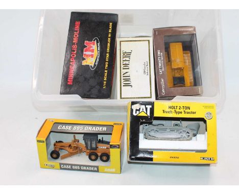 5 various mixed scale construction-related diecast models, to include Norscot CAT Twenty Two Track Type Tractor, ERTL John De