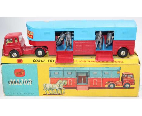 A Corgi Toys No. 1130 Chipperfield Circus horse transporter with horses, housed in the original all- card box with sliding tr