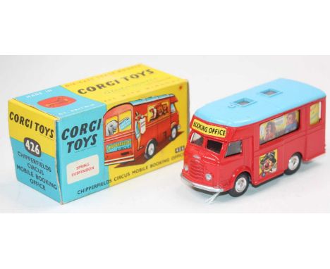 A Corgi Toys No. 426 Chipperfield Circus Mobile Booking Office comprising of red and blue body with spun hubs, housed in the 