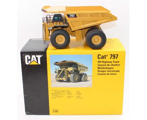 NZG 1/50th scale 466 CAT 797 Off-Highway Truck, finished in dark yellow, polystyrene packaging with sleeve (VGNM-BVG)