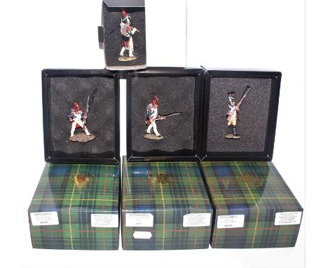 A King &amp; Country Napoleanics 1:30 white metal military French Infantry figure group, to include NA28 Pioneer with axe, NA