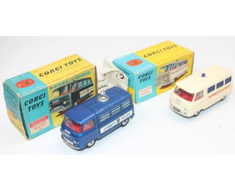 A Corgi Toys boxed Emergency Services diecast group, two examples to include No. 463 Commer Ambulance finished in cream with 