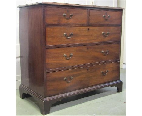 A 19th century mahogany chest of three long and two short drawers with brass swan neck handles on bracket supports, 109cm wid