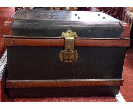 Large, vintage, painted tin trunk 72cm long 