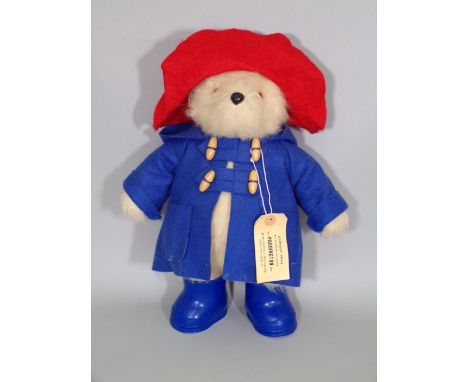 Vintage Paddington Bear by Gabrielle Design with hat , duffle coat, wellington boots and 'Darkest Peru' ticket, height 35cm 