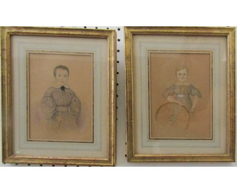 Eugene Bemelmans (19th century Belgian) - Pair of three quarter length portrait studies of siblings, watercolour and bodycolo