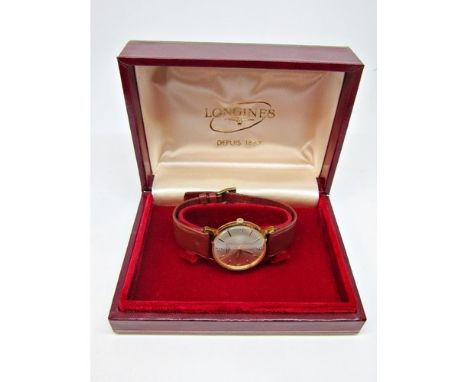 An elegant gent's Longines wristwatch circa 1950's, manual wind, signed circular silvered dial with baton markers and 3/6/9/1
