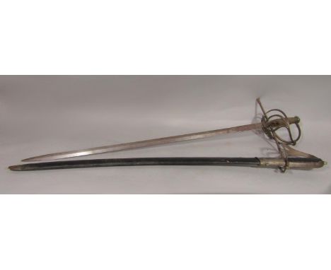 Indian sabre and scabbard and a further 18th century style sword with basket hilt (2) 