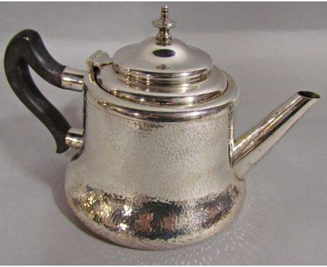 Edwardian arts and crafts style silver teapot with hammered finish, maker CB &amp; S Sheffield 1908, 20cm long, 12.5oz approx