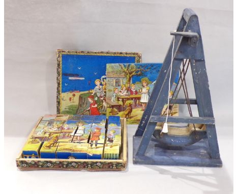 Bespoke scale model of a boat swing together with a further vintage block puzzle (2) 