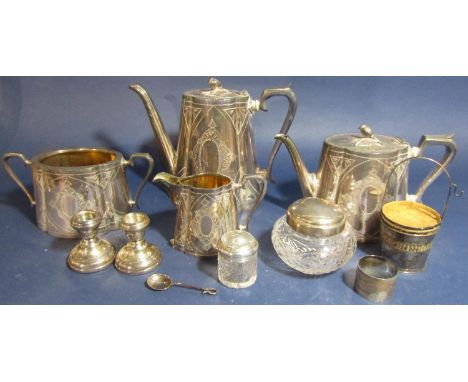 Mixed collection of silver and plated items comprising a four piece Regency type tea service of lobed form, together with a f