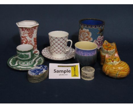 A collection of decorative ceramics including Royal Worcester Butterflies pattern cabinet cup and saucer, 19th century Derby 