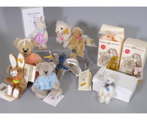 10 miniature teddy bears/ soft toy animals including Steiff sheep 34961, Steiff rabbit keyring 110207, Steiff donkey 672873, 