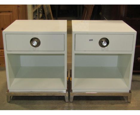 Four contemporary white wood and chrome bedside or lamp tables by Jonathan Adler, 48cm wide 