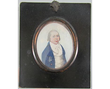 (Collection of Miniatures relating to the Hawkes Family) - Good quality late 18th century bust length portrait miniature of a