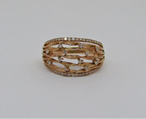 Contemporary 14k ring set with diamonds, size Q, 3.7g 