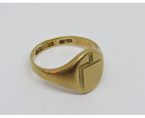 9ct signet ring, size T, 6.2g 