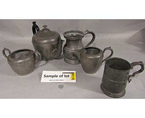 A mixed lot comprising a three piece silver plated tea service, a large collection of pewter and various cabinet/bijouterie i