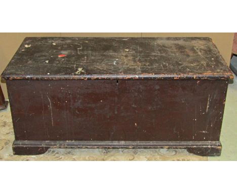 19th century stained pine blanket chest with rising lid on bracket supports, 110cm wide 