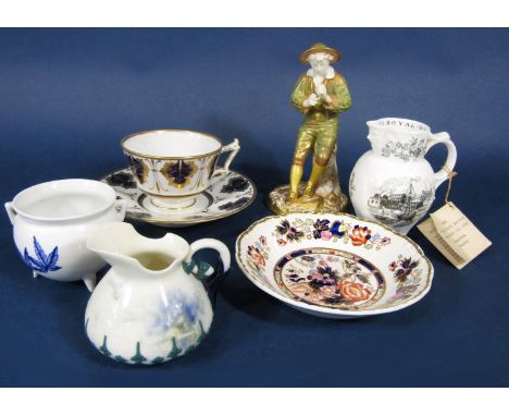 A collection of Worcester ceramics including a 19th century Hadley type Worcester figure of a seated male musician (af) black