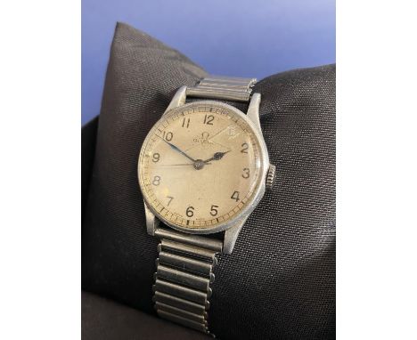 Vintage gent's military Omega wrist watch, c.1940/50's made for navigators of the Royal Air Force, silvered original aged dia
