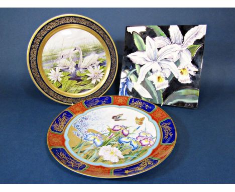 A boxed Noritake limited edition charger dated 1980, with floral and butterfly decoration, 36cm diameter approx, a boxed Pica