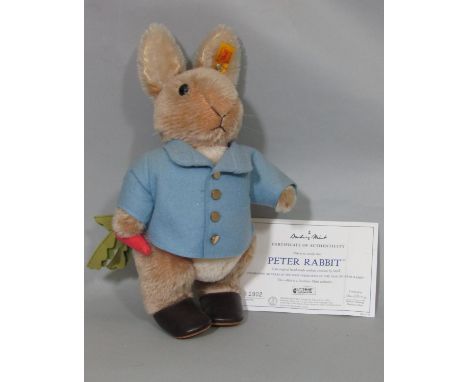 Peter Rabbit 100 year anniversary figure 660481 by Steiff, serial no 1902, with pin in ear and certificate. No box, no paper 