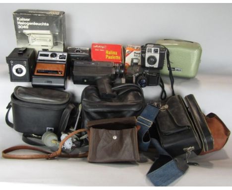 A collection of vintage photography equipment to include a Koma-Lux camera, a further Kodak EK 100 instant camera and others,
