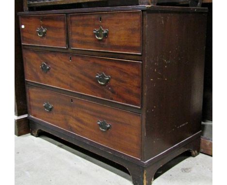 19th century mahogany chest of two long and two short drawers on bracket supports, 90cm wide 
