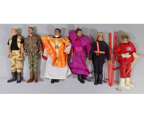 4 Vintage Action Man figures including dolls dressed as a cardinal, clergyman, British polar explorer (head is not attached t