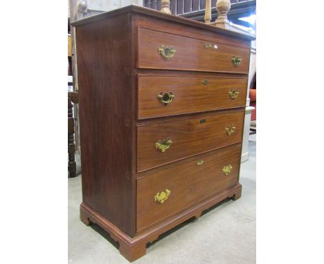 A mahogany bedroom chest in the Georgian style fitted with five long graduated drawers raised on short bracket feet, 95 cm wi