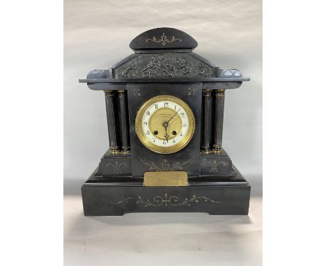 Pleasance &amp; Harper of Bristol, large late 19th century/early 20th century black slate mantle clock, twin train movement, 