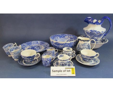 An extensive collection of blue and white transfer printed wares including Copeland Spode Italian pattern examples, Wedgwood 