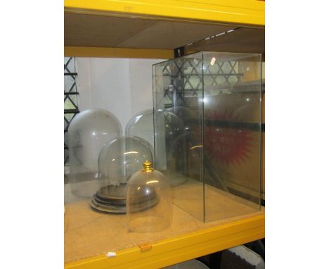 Three vintage glass domes of varying size, two approx 40cm high, but in various diameter, further 24cm high, one other, two e