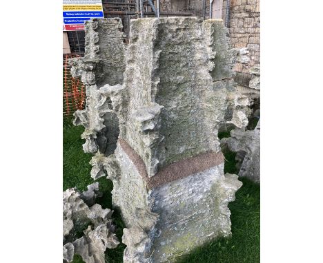 (1 of 3 lots) An early 17th century Oolitic limestone pinnacle with Crocket detail, approximate height 2 metres, base 65 x 65