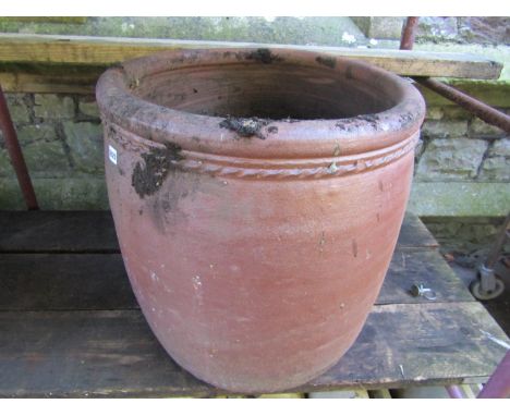 A large mat glazed garden planter of circular/cylindrical form with moulded rim, approx 60cm in diameter x 60cm high 