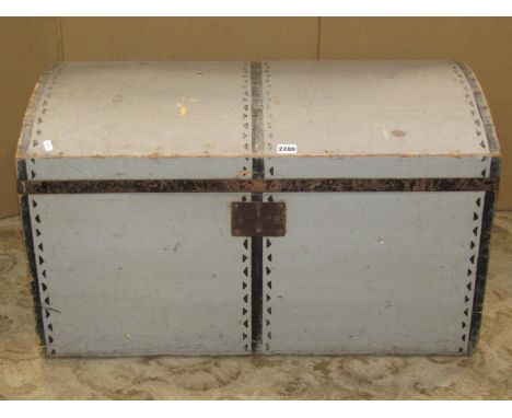 A travel trunk in pine with domed lid and stencilled detail 
